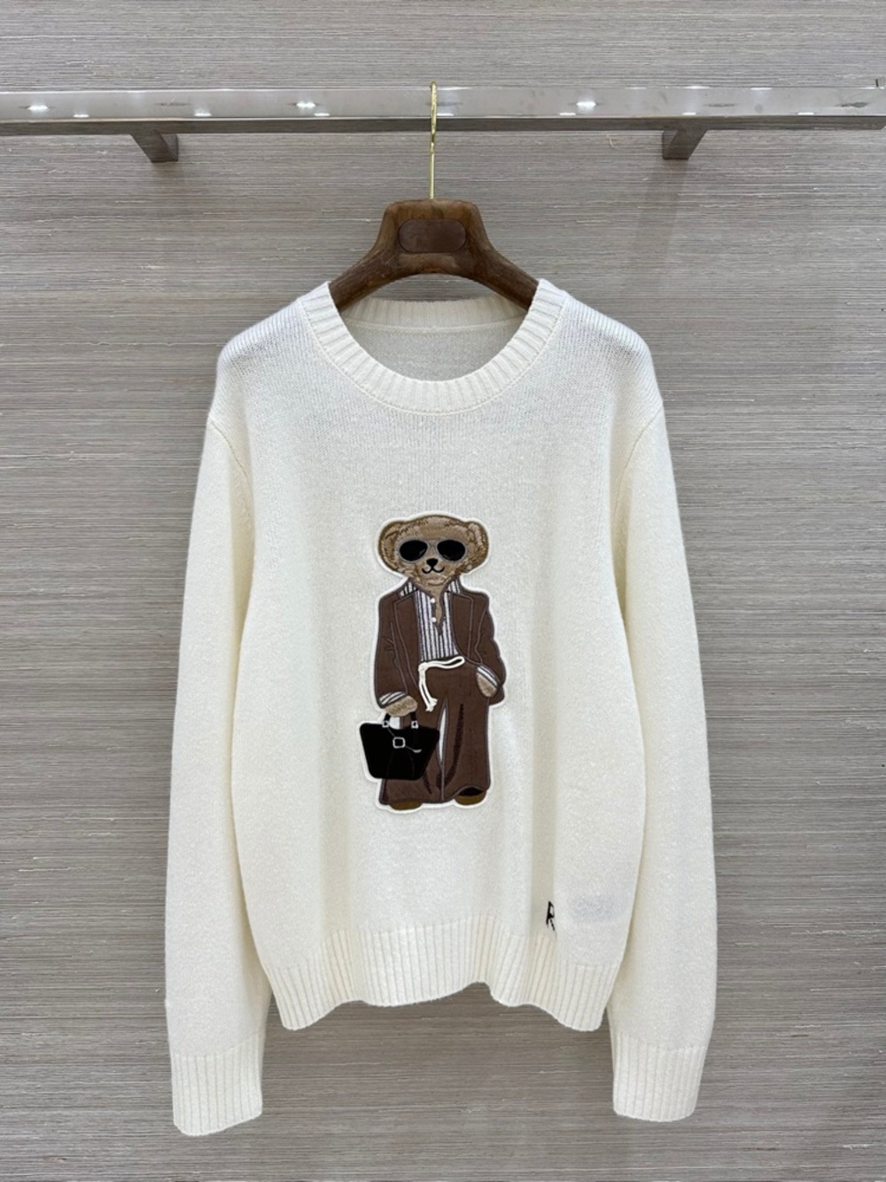 White Cool Sunglasses Bear Wool Cashmere Crewneck Sweater